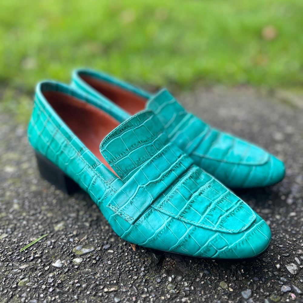 L'INTERVALLE Aqua Croc-Patterned Flats